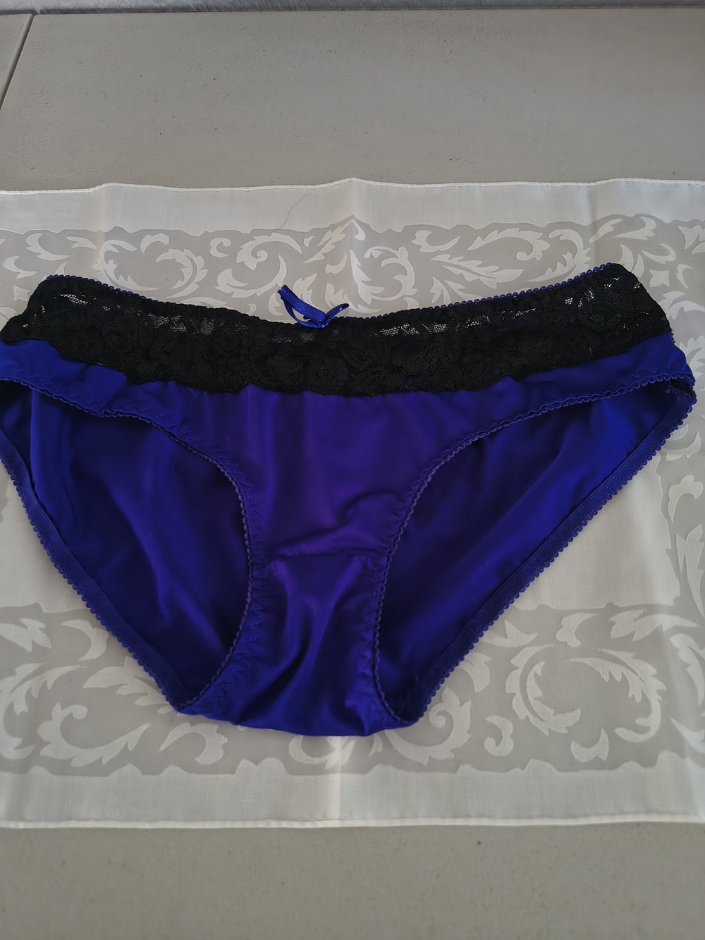 Victoria's Secret Retro Blue Purple Lace Panty Bikini Lingerie Bow Coquette